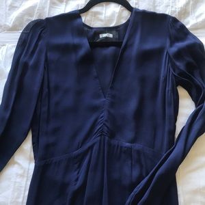 Reformation blue long sleeved maxi dress with slit